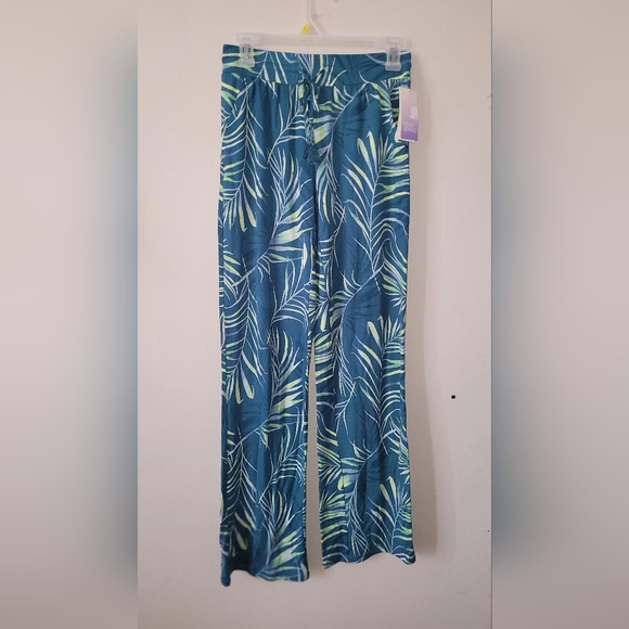 Ladies XS Stars Above Teal tropical pajama pants - bnwt flowy - Picture 1 of 7